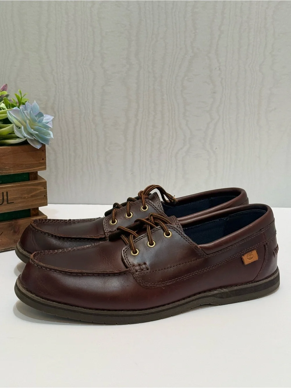 Timberland OrthoLite Classic Brown 3-Eye Leather Boat Shoes Men’s Sz 9.5